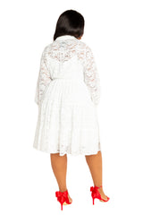 Lace Long Sleeve Tiered Shirt Dress