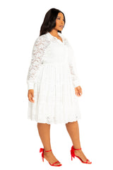 Lace Long Sleeve Tiered Shirt Dress
