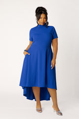 High Neck High-Low Midi Dress