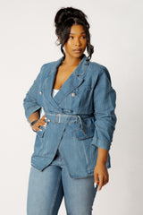 Belted Denim Blazer