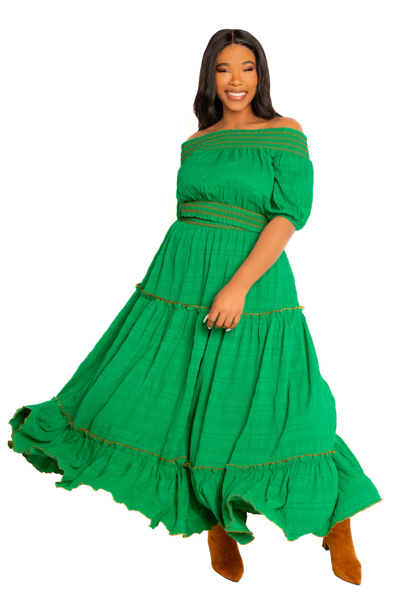Buxom Couture Women's Plus Size Smocked Top and Skirt Two Piece Set - Green Buxom Couture Women's Plus Size Smocked Top and Skirt Two Piece Set - Green