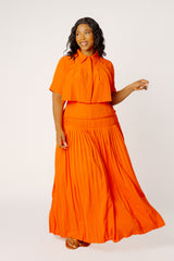 Pleated Cropped Top and Skirt Set