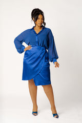 Chiffon Blouse and Wrapped Satin Skirt Set