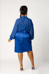 Chiffon Blouse and Wrapped Satin Skirt Set