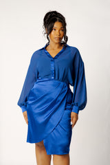 Chiffon Blouse and Wrapped Satin Skirt Set