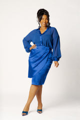 Chiffon Blouse and Wrapped Satin Skirt Set