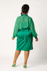 Chiffon Blouse and Wrapped Satin Skirt Set