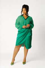 Chiffon Blouse and Wrapped Satin Skirt Set