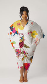 Floral Cinch Waist Caftan Dress