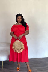 Off Shoulder Smocked Midi Dress