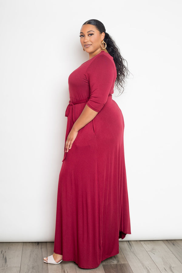 buxom curvy couture womens plus size maxi dress in red burgundy