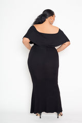 buxom couture curvy women plus size flounce off shoulder maxi dress black