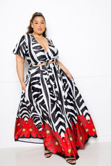 buxom couture curvy women plus size zebra cropped top and maxi skirt floral set