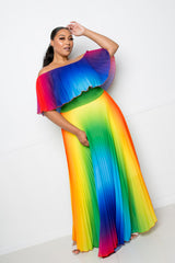 buxom curvy couture women plus size rainbow pleated off shoulder flounce maxi dress summer dress