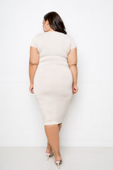 buxom couture curvy women plus size everyday t-shirt dress taupe beige oatmeal