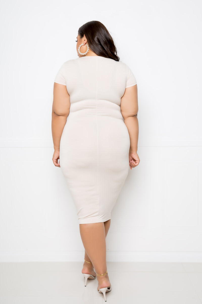 buxom couture curvy women plus size everyday t-shirt dress taupe beige oatmeal
