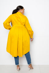 buxom couture curvy women plus size poplin hi lo peplum blouse mustard yellow