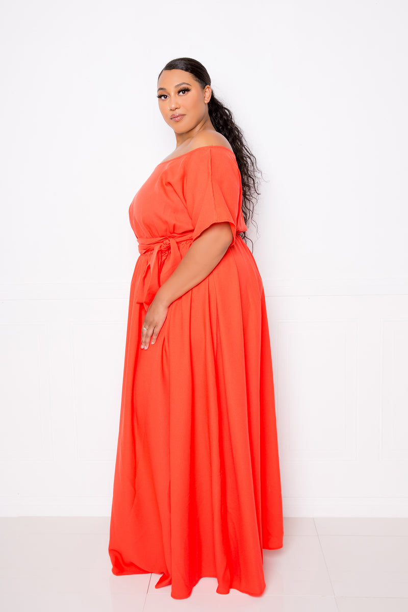 buxom couture curvy women plus size off shoulder chiffon maxi dress orange