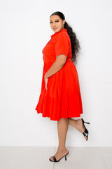 buxom couture curvy women plus size tiered shirt mini dress orange red