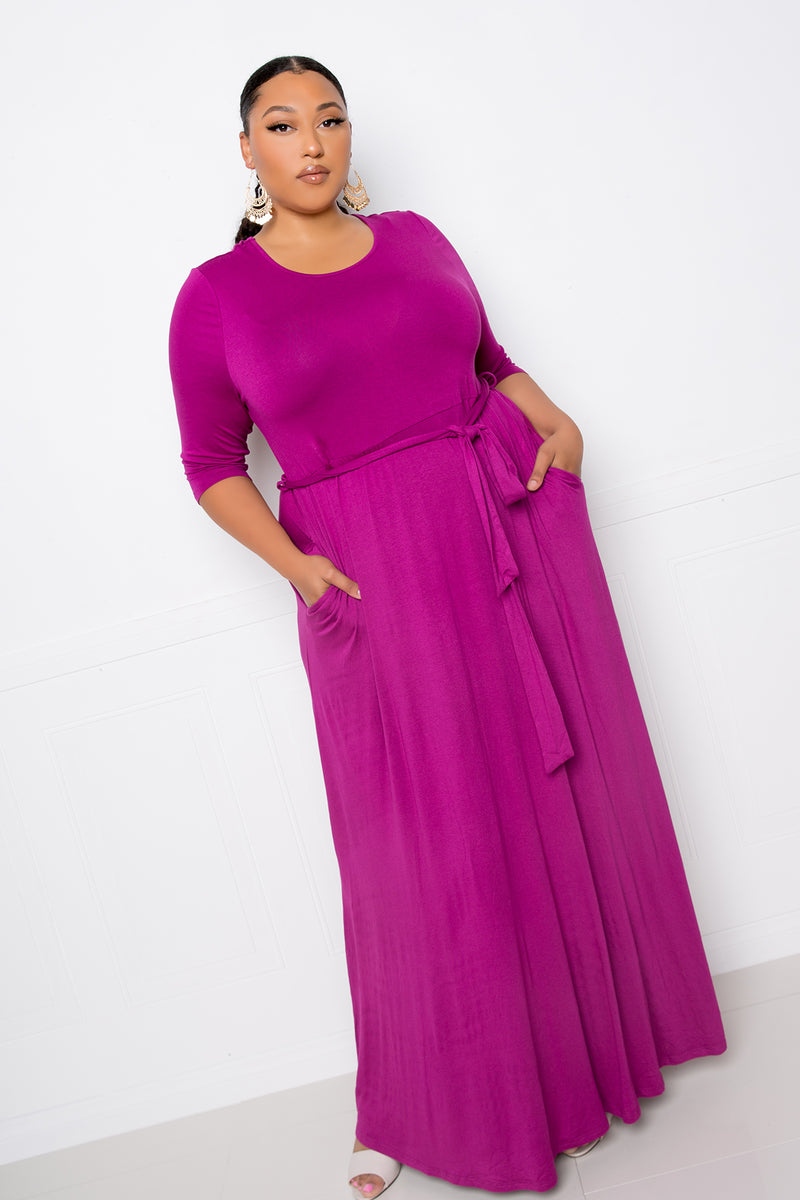 buxom couture curvy women plus size maxi dress with pockets magenta