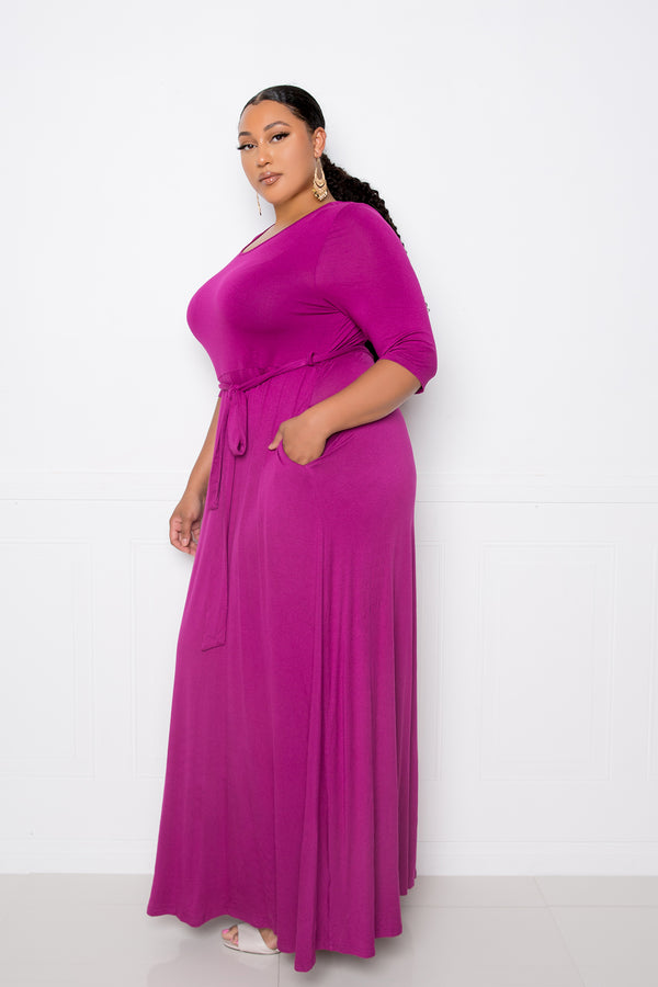 buxom couture curvy women plus size maxi dress with pockets magenta