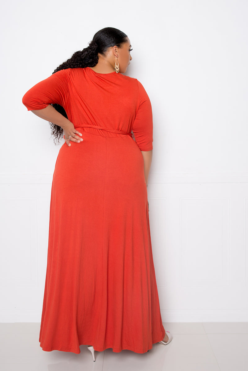 buxom couture curvy women plus size maxi dress with pockets orange rust