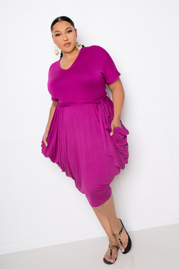buxom couture curvy women plus size double ruched dress magenta purple pink