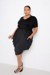buxom couture curvy women plus size double ruched dress black