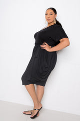 buxom couture curvy women plus size double ruched dress black