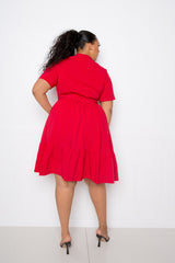 buxom couture curvy women plus size tiered shirt mini dress red