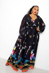 buxom couture curvy women plus size tropical floral surplice maxi dress black