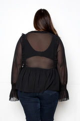 buxom couture curvy women plus size ruffle babydoll blouse black