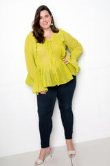 buxom couture curvy women plus size ruffle babydoll blouse lime green tea leaf