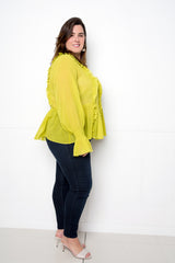 buxom couture curvy women plus size ruffle babydoll blouse lime green tea leaf