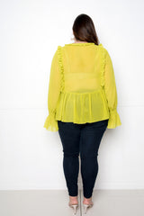 buxom couture curvy women plus size ruffle babydoll blouse lime green tea leaf