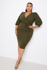 buxom couture curvy women plus size everyday wrap midi dress olive green