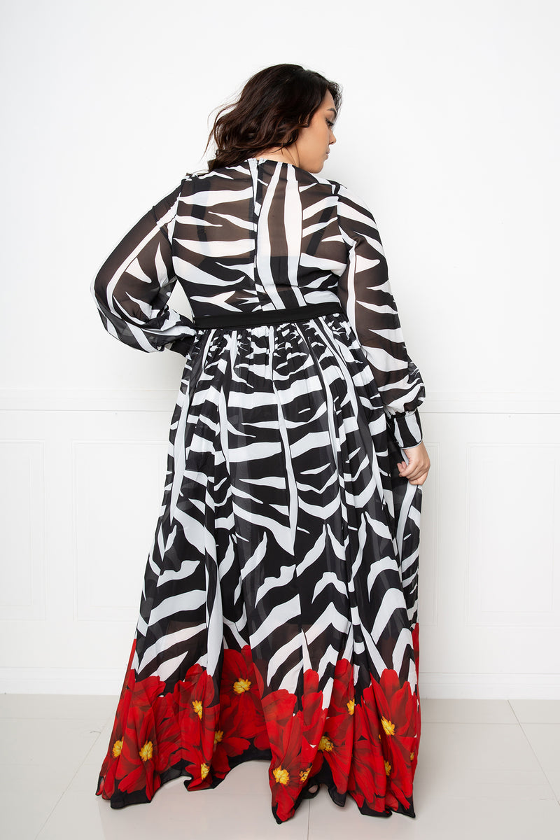 buxom couture curvy women plus size zebra floral surplice maxi dress