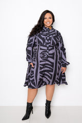 buxom couture curvy women plus size animal print shirt dress grey zebra