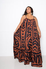 buxom couture curvy women plus size print voluminous maxi dress brown zebra