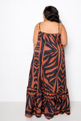 buxom couture curvy women plus size print voluminous maxi dress brown zebra