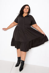 buxom couture curvy women plus size tiered shirt mini dress black