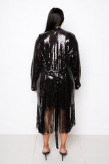 buxom couture curvy women plus size fringed sequin cardigan jacket black