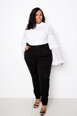 buxom couture curvy women plus size tiered bee sleeve top white