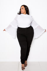 buxom couture curvy women plus size tiered bee sleeve top white