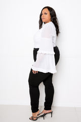 buxom couture curvy women plus size tiered bee sleeve top white