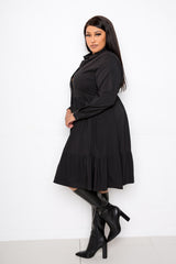 buxom couture curvy women plus size long sleeve tiered shirt dress black