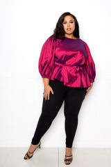 buxom couture curvy women plus size voluminous top with waist tie fuchsia pink