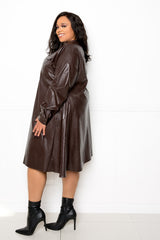 buxom couture curvy women plus size faux leather shirt dress dark chocolate brown