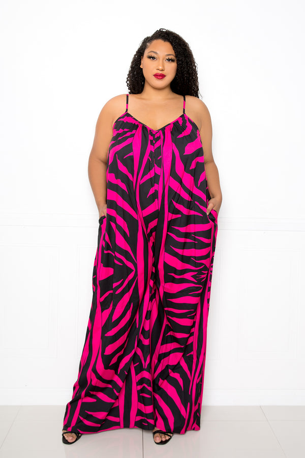 buxom couture curvy women plus size animal print jumpsuit hot pink