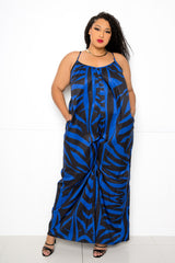 buxom couture curvy women plus size animal print jumpsuit royal blue